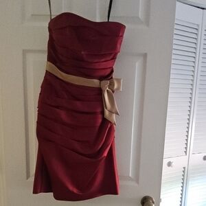 Red Ruched Strapless Sheath Dress for Cocktail